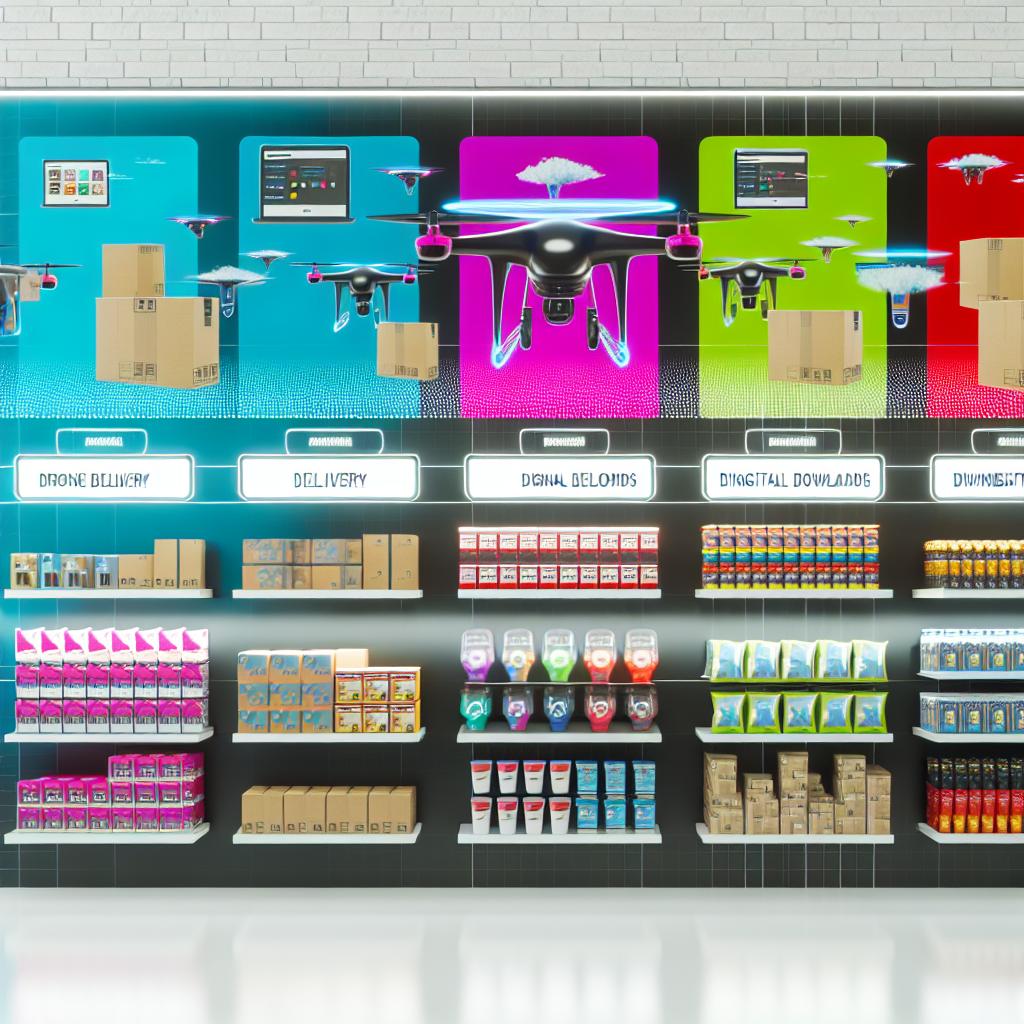 Una imagen de una tienda virtual con una variedad de productos con licencias, destacando estrategias de distribución innovadoras.